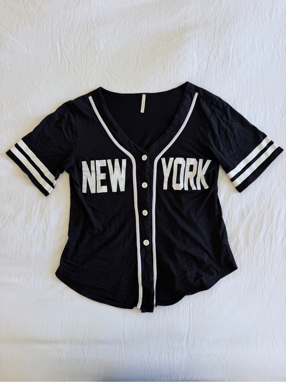Black "New York" Button-Front Top